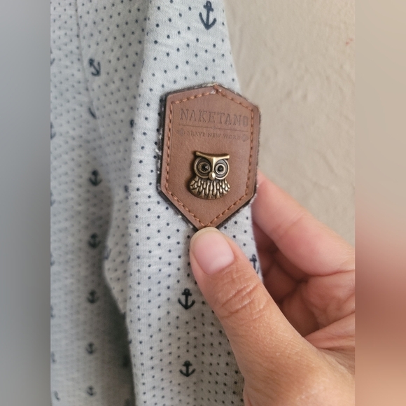 Naketano Grey Anchor and Navy Micro Dots Hoodie with Rope Cord, Size Small - Picture 9 of 11